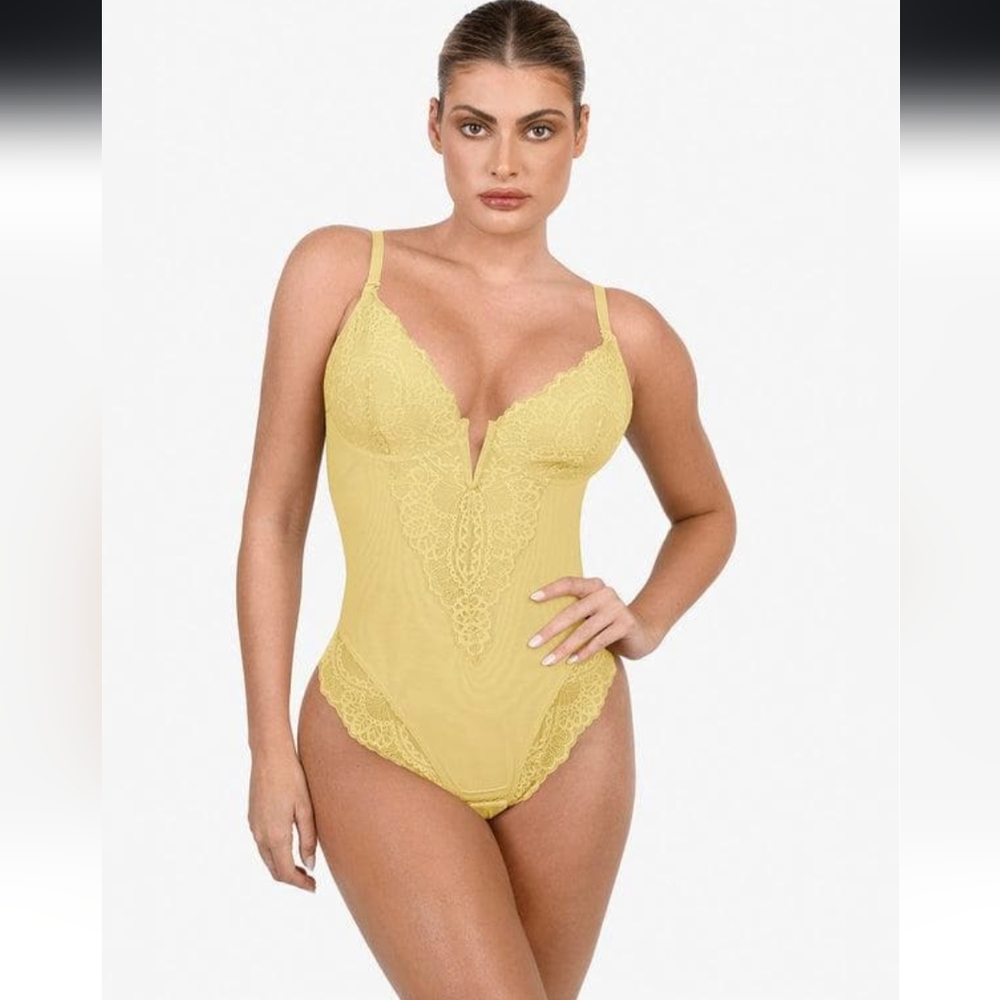 Popilush Shapewear Lace Deep V-Neck Sculpting Thong Bodysuit- 4XL